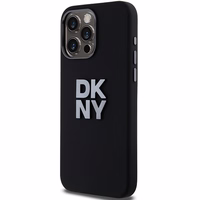 DKNY Skystas silikoninis metalinis logotipas dėklas telefonui iPhone 15 Pro Max - juodas