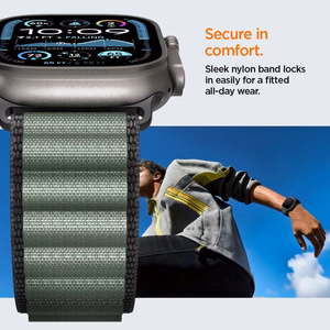 SPIGEN WBF1 dirželis APPLE WATCH 6 / 7 / 8 / 9 / 10 / SE / ULTRA 1 / 2 (44 / 45 / 46 / 49 MM) juodas/žalias