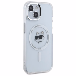 Karl Lagerfeld IML Metalinė Choupette galva MagSafe dėklas iPhone 15 Plus - baltas