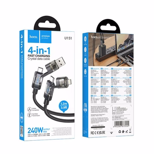 Laidas 4in1 USB A/C į USB C/Lightning Hoco 240W 1,2 m U151 juodas