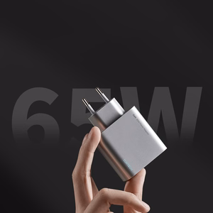 Cuktech 65W GaN sieninis įkroviklis 2xUSB-C 1xUSB-A pilkas