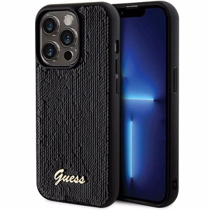 Guess Sequin Script Metal dėklas telefonui iPhone 13 Pro / 13 - juodas
