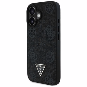 Guess Grained Hot Stamp Peony trikampio logotipo magnetinis dėklas telefonui iPhone 16 - juodas