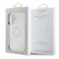 Guess IML Rhinestones magnetinis dėklas telefonui iPhone 16 Plus - baltas