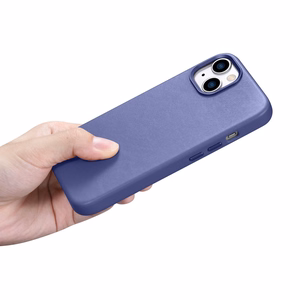iCarer Dėklas Odinis viršelis natūralios odos iPhone 14 Plus šviesiai violetinis (suderinamas su MagSafe)