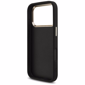 Guess PU Leather 4G Metal Logo Gold Frame dėklas Apple iPhone 18 Pro, juodas