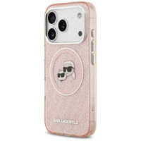 Karl Lagerfeld IML Glitter Karl&Choupette Heads Logo Magnetinis dėklas telefonui iPhone 17 Pro Max - rožinis