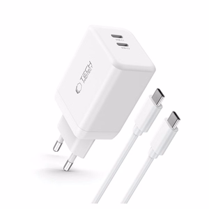 Tech-Protect NC45W-GAN 2-PORT PD45W įkroviklis + TYPE-C kabelis - baltas