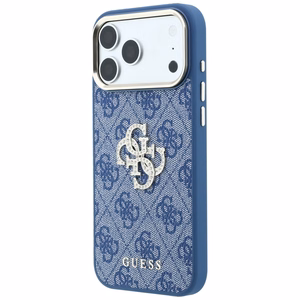 Guess 4G & Big Strass Logo dėklas, skirtas iPhone 18 Pro / 17 Pro, mėlynas