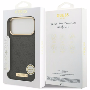 Guess 4G Logo Plate Magnetinis dėklas iPhone 17 Pro Max - juodas