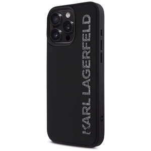 Karl Lagerfeld HC 3D Guminis Pailgintas Blizgus iPhone 16 Pro dėklas - juodas