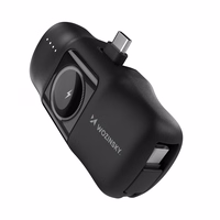Wozinsky WF16-YCS 5000mAh 15W USB-C mini išorinė baterija su įmontuotu USB-C kabeliu ir Apple Watch įkrovikliu - juoda