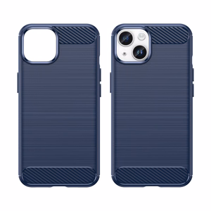 Carbon dėklas iPhone 14 Plus lankstus gelinis galinis dangtelis mėlynas