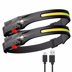 Per USB-C įkraunamas LED prožektorius ant galvos su judesio jutikliu, IPX4, 1200 mAh – juodas