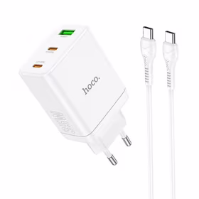 Įkroviklis Hoco 2 x USB C + USB A QC3.0 PD 3A 35W + Kabelis USB C į USB C N33 baltas