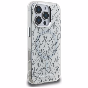 Karl Lagerfeld IML Karl Script raštas Magnetinis dėklas telefonui iPhone 16 Pro - baltas