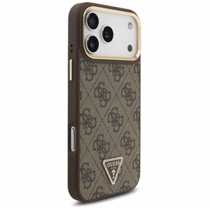 Guess чехол для iPhone 17 Pro Max совместимый с MagSafe GUHMP17XP4GTDGMW (4G PU W/ Triangle Logo) золотой коричневый