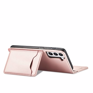Magnetinis kortelių dėklas Samsung Galaxy S22 + (S22 Plus) piniginė kortelių laikiklis rožinis