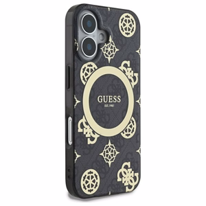 Guess IML Peony On 4G Background MagSafe iPhone 16 dėklas - juodas