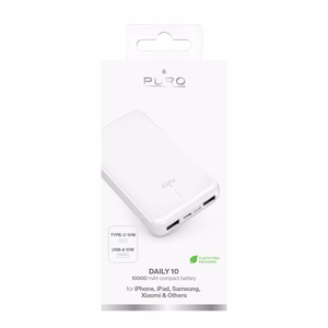 Išorinė baterija Puro Balta 10000mAh 12W 2xUSB-A + USB-C - balta