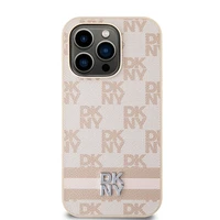 DKNY odinis languotas mono raštas ir spausdintos juostelės dėklas iPhone 14 Pro - rožinis