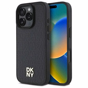 DKNY su pasikartojančiu logotipu Magnetinis dėklas telefonui iPhone 16 Pro Max - juodas