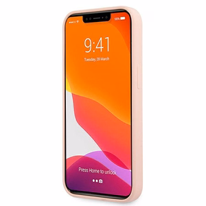 Guess GUHCP13SLS4GWPI iPhone 13 mini 5.4 silikoninis 4G logotipo kietasis dėklas - rožinis