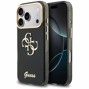 Guess IML 4G Script Metal dėklas, skirtas iPhone 17 Pro Max / 18 Pro Max – spalva: juoda