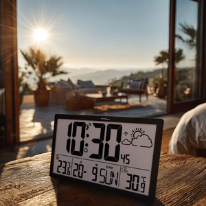 Ypač didelis LCD sieninis laikrodis „GreenBlue GB218“ su orų stotele, temperatūros ir datos rodymu