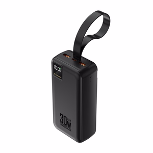 Wozinsky W8-W 30000 mAh 30W išorinė baterija, 2x USB-A, USB-C, su žibintuvėliu, juoda