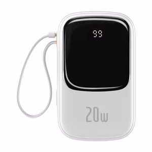 Baseus išorinė baterija 20000mAh Qpow Pro - USB + Type C - PD 20W su Lightning kabeliu (PPQD060202) balta
