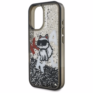 Karl Lagerfeld Liquid Glitter Choupette Logo iPhone 16 deklas - juodas
