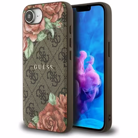 Guess 4G Flowers Print Magnetinis dėklas telefonui iPhone 16e - rudas