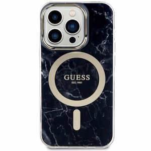 Guess GUHMP14LPCUMAK iPhone 14 Pro 6.1" juodas/juodas kietas dėklas Marble Magnetinis