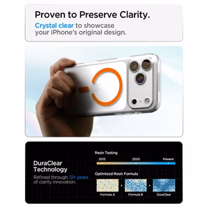 Spigen Ultra Hybrid MagSafe dėklas iPhone 18 Pro / 17 Pro, skaidrus oranžinis