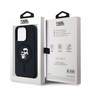 Karl Lagerfeld silikoninis Karl&Choupette magnetinis dėklas telefonui iPhone 15 Pro - juodas