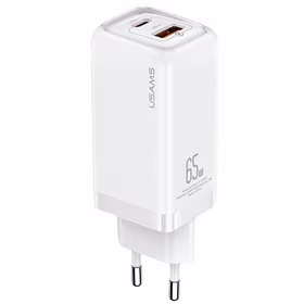 USAMS tinklo įkroviklis 1xUSB-C+1xUSB T47 65W PD greitas įkrovimas Super Si CC153TC02 (US-CC153) baltas (tik galvutė)