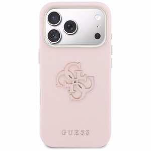 Dėklas Guess PU Grained 4G Resin Metal Logo Apple iPhone 17 Pro Max rožinis