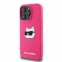 Karl Lagerfeld silikoninis dėklas telefonui Choupette Head Print Magnetinis iPhone 16 Pro Max - fuksija