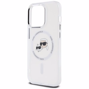 Karl Lagerfeld IML Metal Karl & Choupette Head MagSafe Dėklas telefonui iPhone 14 Pro - baltas