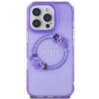 Guess IML Flowers Wreath Magnētinis dėklas iPhone 16 Pro - violetinis