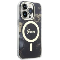 Guess GUHMP14XHTMRSK iPhone 14 Pro Max 6.7" juodas kietas dėklas Golden Marble Magnetinis