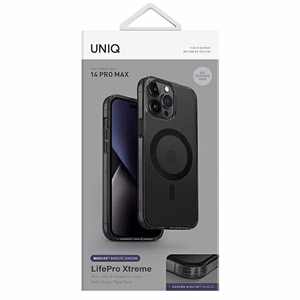 Uniq LifePro Xtreme Magclick Charging dėklas telefonui iPhone 14 Pro Max - pilkas ir juodas