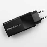 Qoltec 52382 GaN POWER PRO įkroviklis | 1xUSB tipo C | 1xUSB A | 100W | 5-20V | 1,5-5A | PD | Juoda