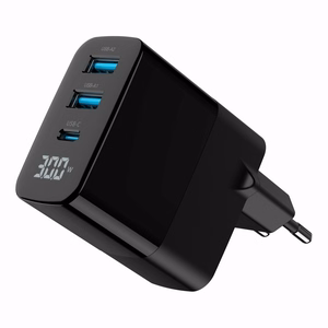 Gembird TA-UC-PDQC30LCD-BK-02 mobiliojo įrenginio įkroviklis universalus juodas AC greitas įkrovimas patalpoms