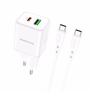 Įkroviklis Borofone BN7 20W USB-C/USB-A + USB-C to USB-C cable 1.0m baltas