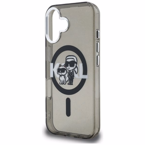 Karl Lagerfeld IML Glitter Karl & Choupette Sketch Logo MagSafe dėklas iPhone 16 - juodas