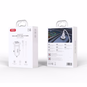 XO automobilinis įkroviklis CC67 12W 2x USB, juodas + USB - USB-C laidas
