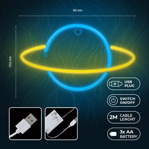 Neon LED Light SATURN geltonas mėlynas Bat + USB FLNE11 Forever Light
