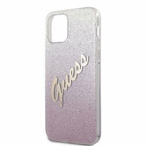 Guess GUHCP12MPCUGLSPI iPhone 12/12 Pro 6.1" rožinis kietasis dėklas Glitter Gradient Script